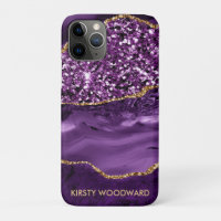 Elegant Purple and Gold Glitter Ocean Agate