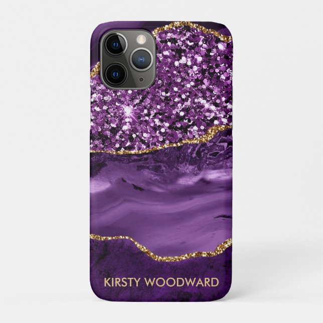 Elegant Purple and Gold Glitter Ocean Agate Case-Mate iPhone Case (Back)