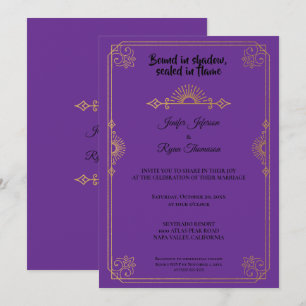 Elegant purple and gold Gothic wedding Invitation