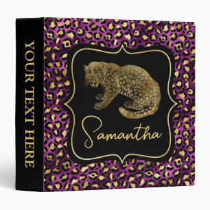 Elegant Purple and Gold Leopard and Spots Pattern Binder