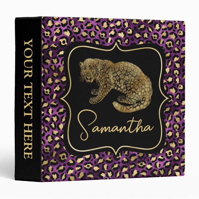 Elegant Purple and Gold Leopard and Spots Pattern Binder (Front/Spine)