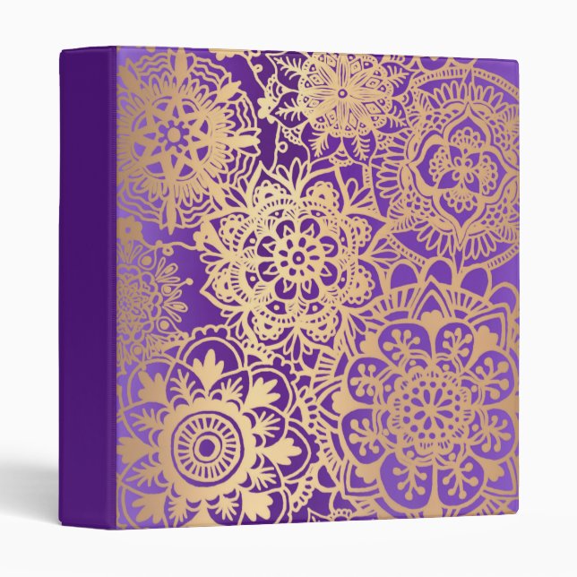 Elegant Purple and Gold Mandala Pattern Binder (Front/Spine)