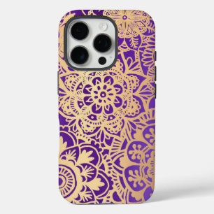 Elegant Purple and Gold Mandala Pattern iPhone 16 Pro Case