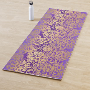 Elegant Purple and Gold Mandala Pattern Yoga Mat