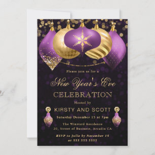 Elegant Purple and Gold New Year’s Eve Party Invitation