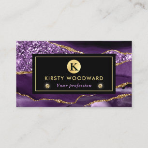 Elegant Purple and Gold Ocean Glitter Agate Business Card