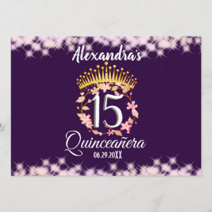 Elegant Purple and Gold Quinceañera Spanish Menu