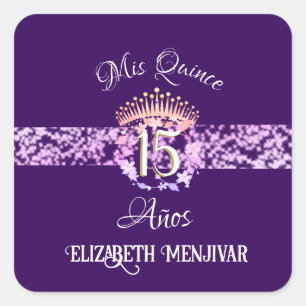 Elegant Purple and Gold Quinceañera Spanish  Square Sticker