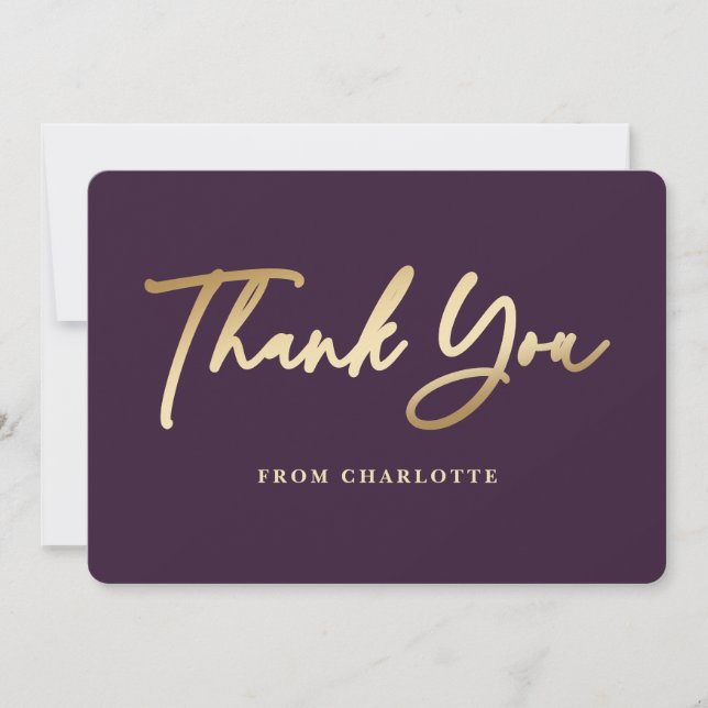 Elegant Purple and Gold Thank You Card (Front)