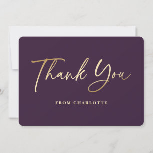 Elegant Purple and Gold Thank You Card