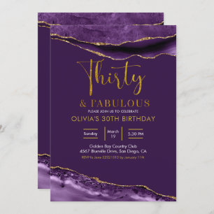Elegant Purple and Gold Thirty and Fabulous Invitation