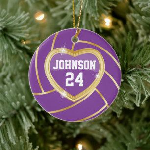 Elegant Purple and Gold Volleyball 🏐 Ceramic Ornament