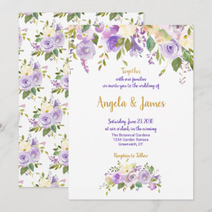 Elegant Purple and Gold Watercolor Floral Wedding Invitation