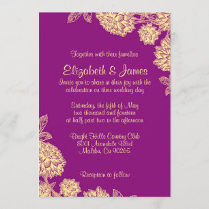 Elegant Purple And Gold Wedding Invitations