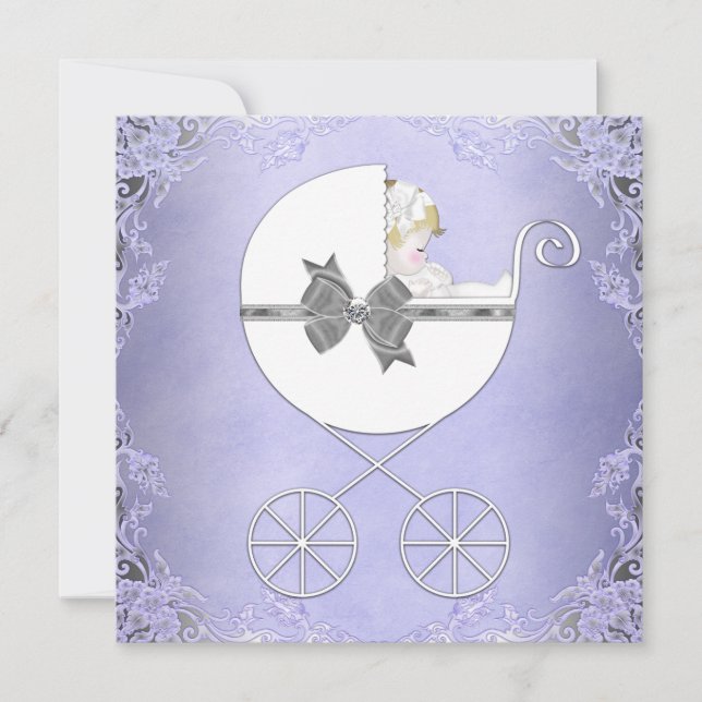 Elegant Purple and Grey Baby Girl Shower Invitation (Front)