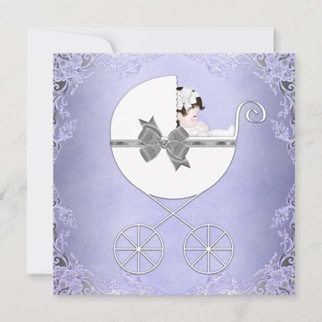 Elegant Purple and Grey Baby Girl Shower Invitation (Front)