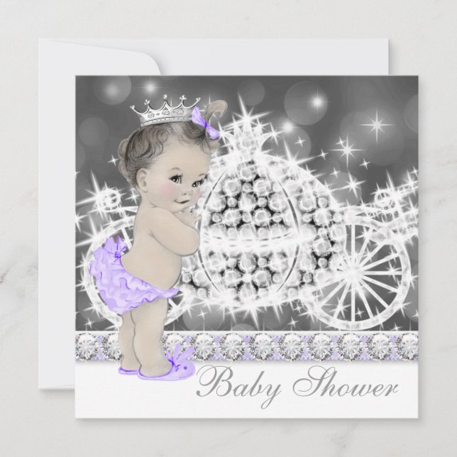 Elegant Purple and Grey Princess Baby Shower Invitation (Front)