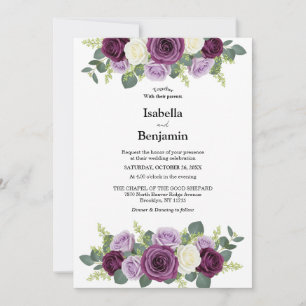 Elegant Purple and Ivory Floral Wedding Invitation