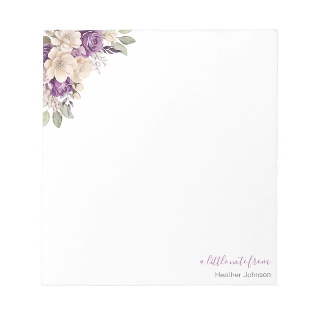 Elegant Purple and Ivory Rose Custom Notepad (Front)