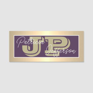 Elegant Purple And Luxury Gold: Modern Monogrammed Name Tag