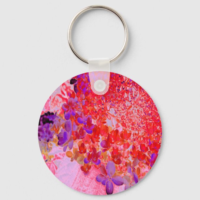Elegant Purple and Orange Limelight Hydrangea Keychain (Front)