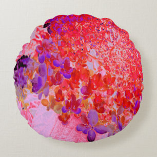 Elegant Purple and Orange Limelight Hydrangea Round Pillow