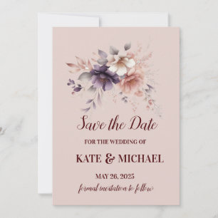 Elegant Purple and Peach Blush Floral Wedding Save The Date