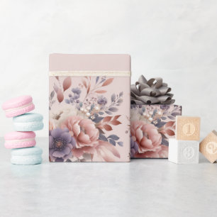 Elegant Purple and Peach Blush Floral Wrapping Paper
