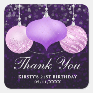Elegant Purple and Pink Christmas Baubles Birthday Square Sticker