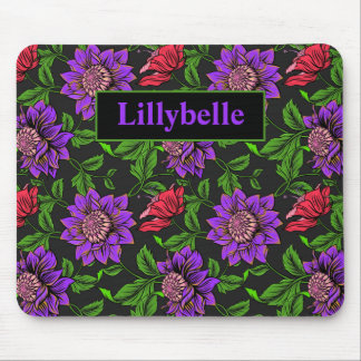 Elegant Purple And Red Flower Black Background Mou Mouse Pad