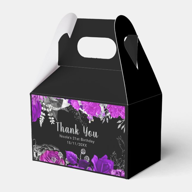 Elegant Purple and Silver Flowers Birthday  Favor Box (Front Side)