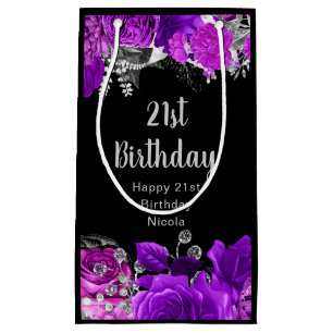 Elegant Purple and Silver Flowers Birthday  Small Gift Bag
