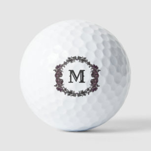 Elegant Purple and Silver Framed Monogram Golf Balls