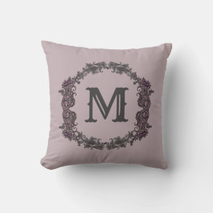 Elegant Purple and Silver Framed Monogram Throw Pillow