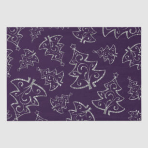 Elegant Purple and Silver Glitter Christmas Tree Tissue Paper
