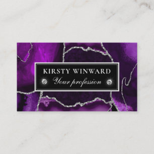 Elegant Purple and Silver Glitter Marble Agate Business Card