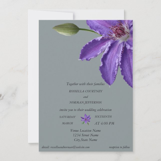 Elegant purple and silver grey invitation (Front)