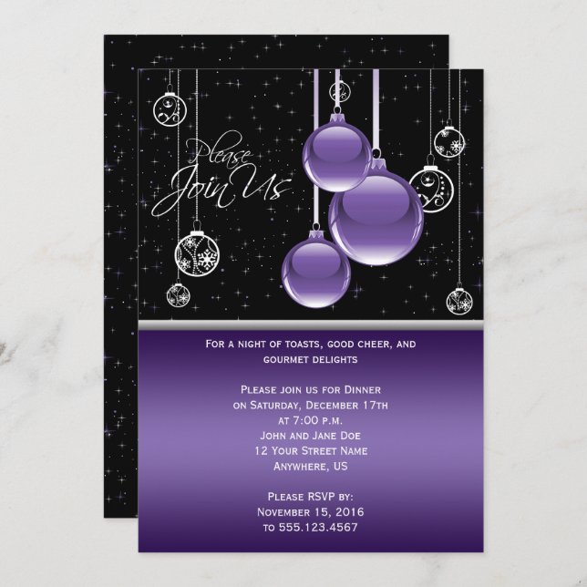 Elegant Purple and Silver on Black Party Invitation (Front/Back)