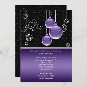 Elegant Purple and Silver on Black Party Invitation