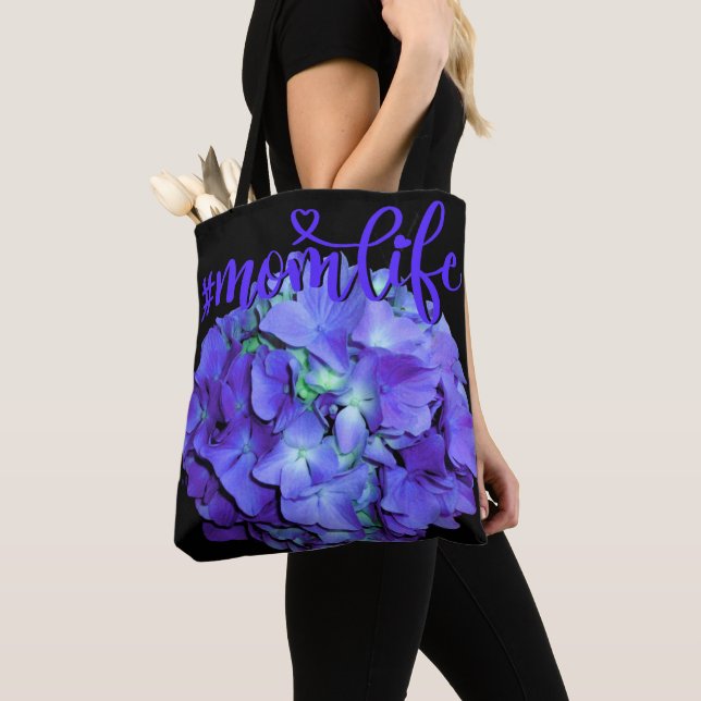 Elegant Purple and teal hydrangea momlife Tote Bag (Close Up)