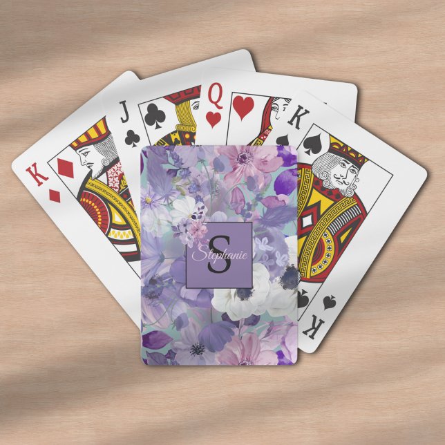 Elegant Purple And Violet Wildflowers And Monogram Playing Cards (Creator Uploaded)