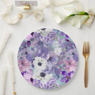 Elegant Purple And Violet Wildflowers And Sky Paper Plate