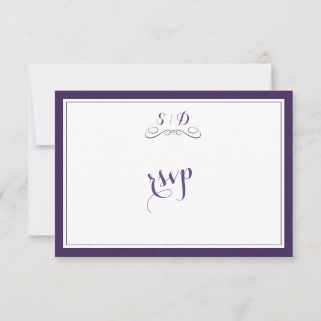Elegant Purple and White Border Wedding RSVP (Front)