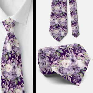 Elegant Purple and White Floral Neck Ties