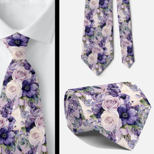 Elegant Purple and White Floral Neck Ties