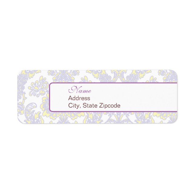 Elegant Purple and Yellow Damask Address Label (Front)