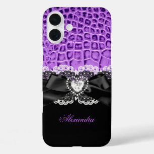 Elegant Purple Black Animal Bow Heart Lace 2 iPhone 16 Plus Case