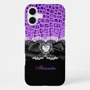 Elegant Purple Black Animal Bow Heart Lace 2 iPhone 16 Plus Case