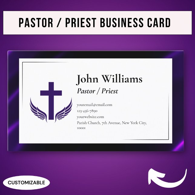 Elegant Purple Black Church Pastor Priest Business Card (Creator Uploaded)