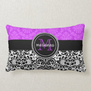 Elegant Purple Black Damask Personalized Lumbar Pillow